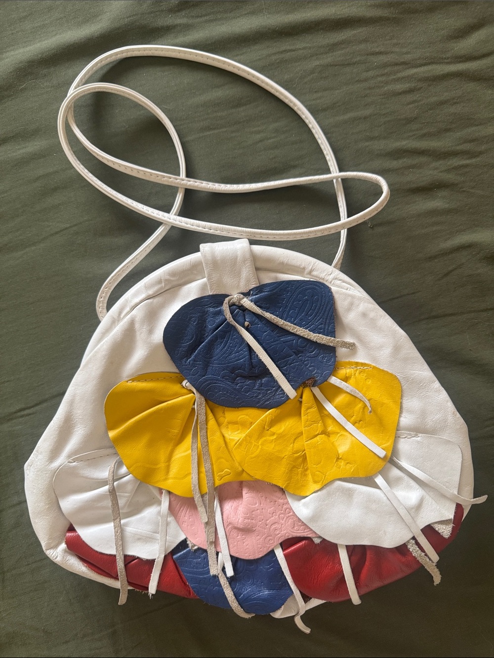 Vintage White Multicolor Floral Leather Crossbody Shoulder Bag